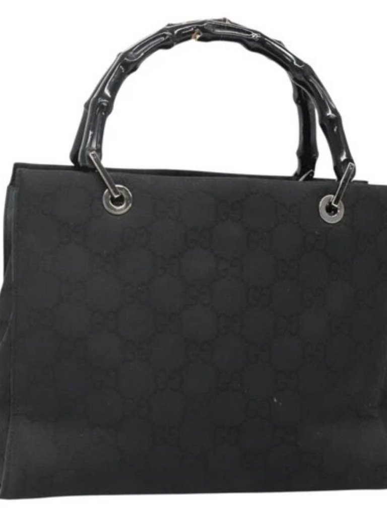 Gucci Bamboo Gg Canvas Hand Bag Nylon Black 002 1016 Auth 131953